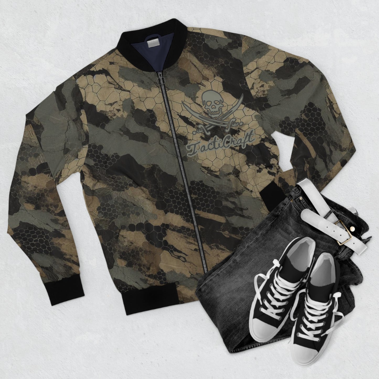TactiCraft Ripped Honeycomb Camo Men's Bomber Jacket (AOP)
