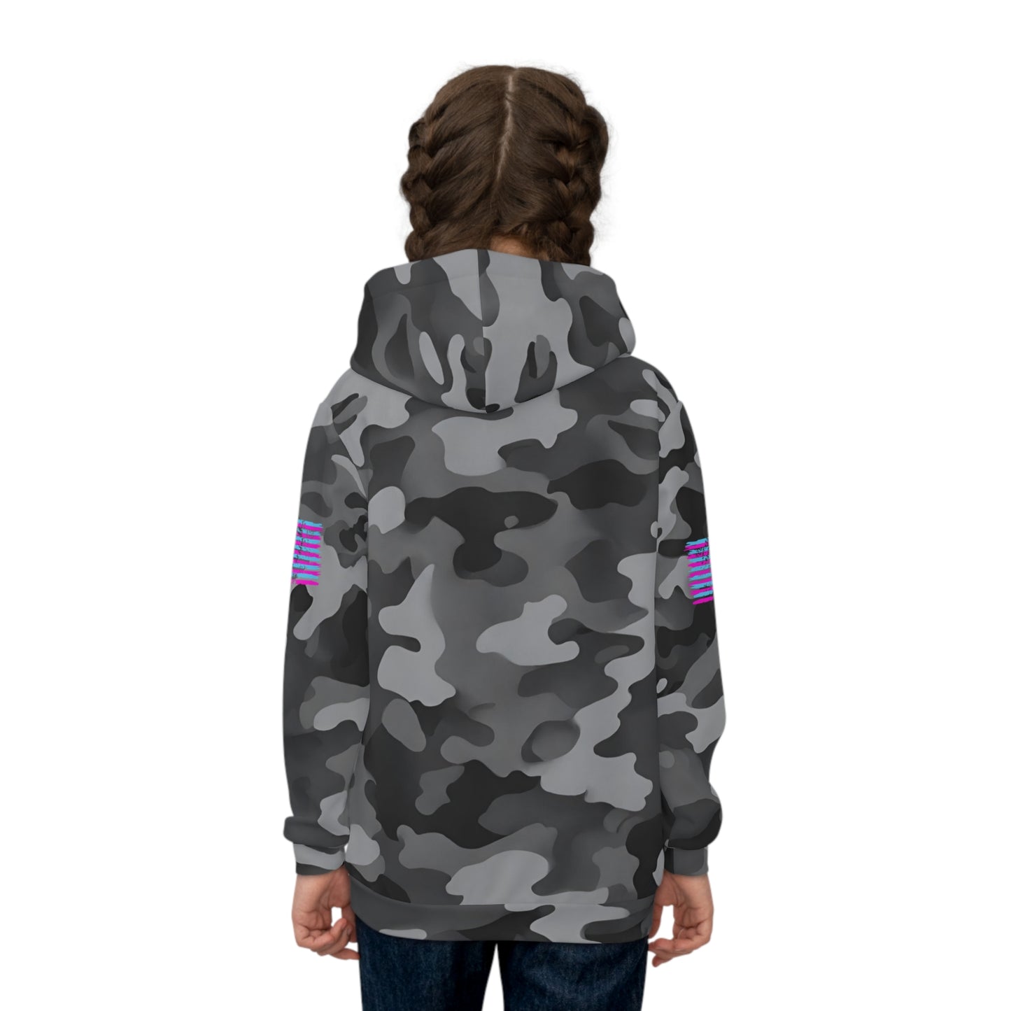 TactiCraft Neon Flag Urban Grey Camouflage Children's Hoodie (AOP)
