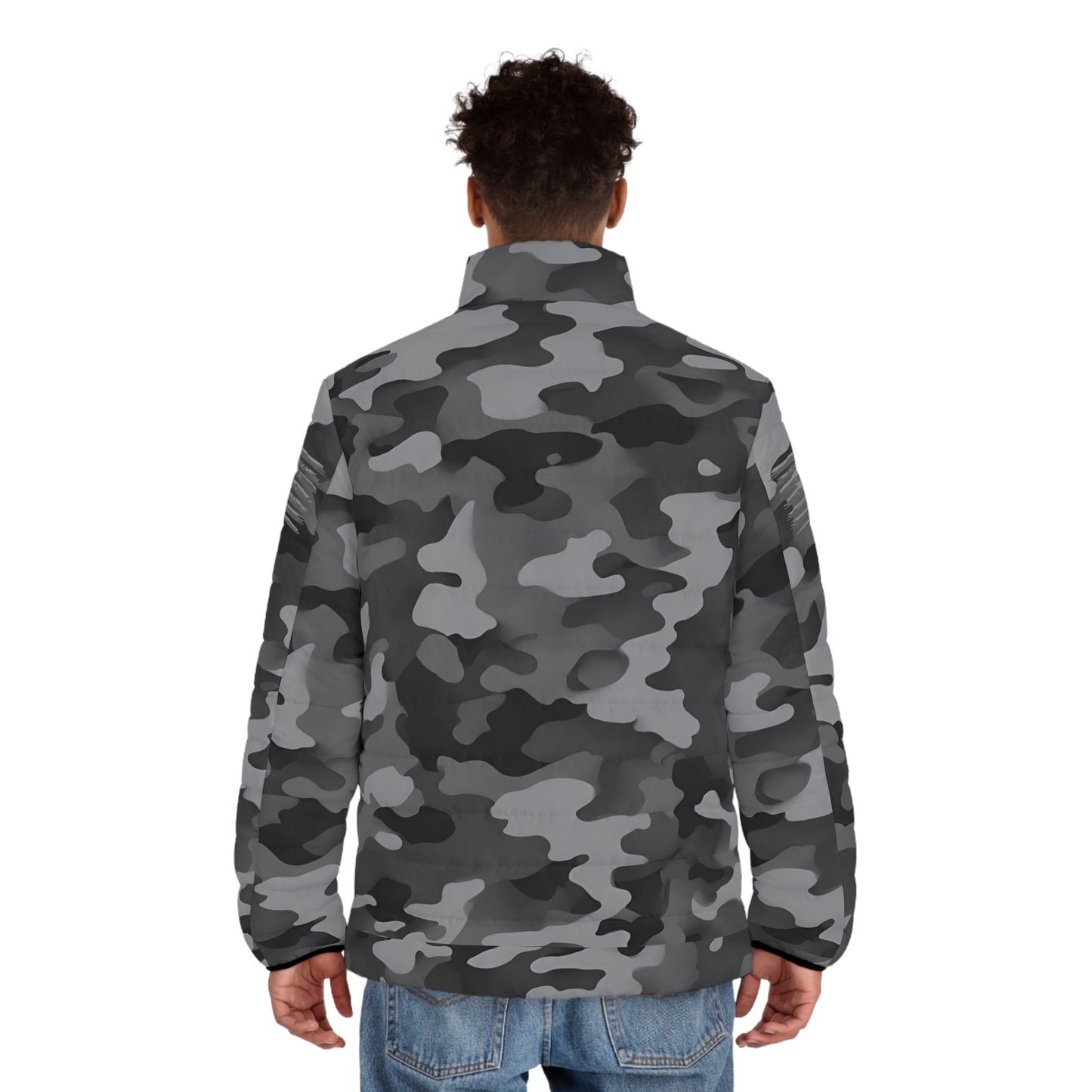 TactiCraft Urban Gray Camo Men's Puffer Jacket (AOP)