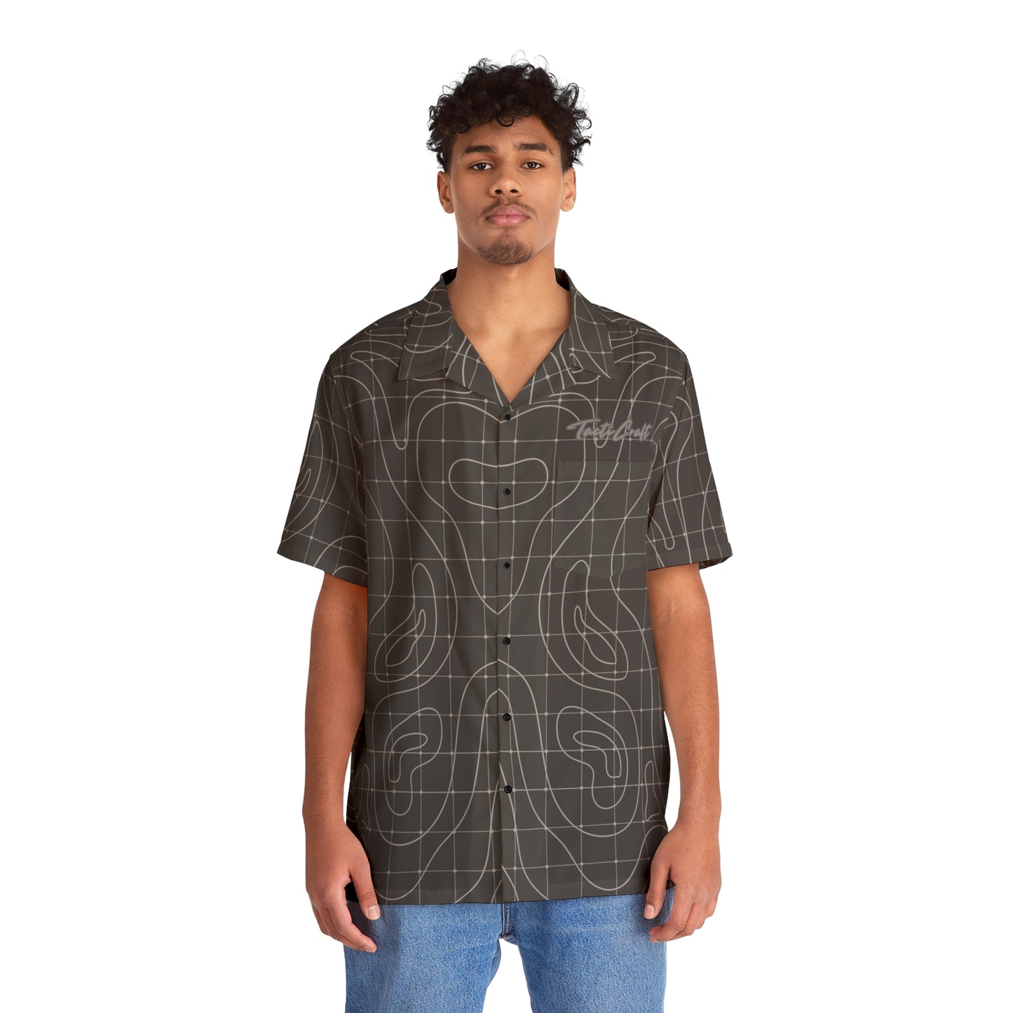 TactiCraft Topographical Terrain Map Grid Casual Men's Hawaiian Shirt (AOP)