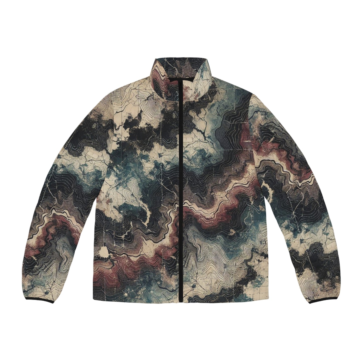 Topo Camo Fall Winter Men's Puffer Jacket (AOP)