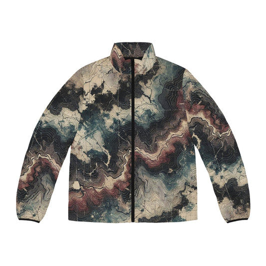 Topo Camo Fall Winter Men's Puffer Jacket (AOP)