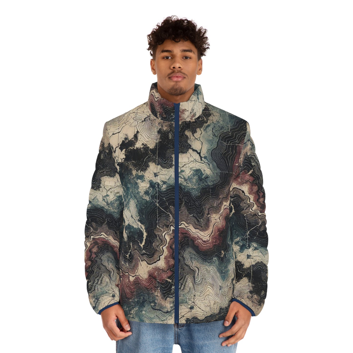 Topo Camo Fall Winter Men's Puffer Jacket (AOP)