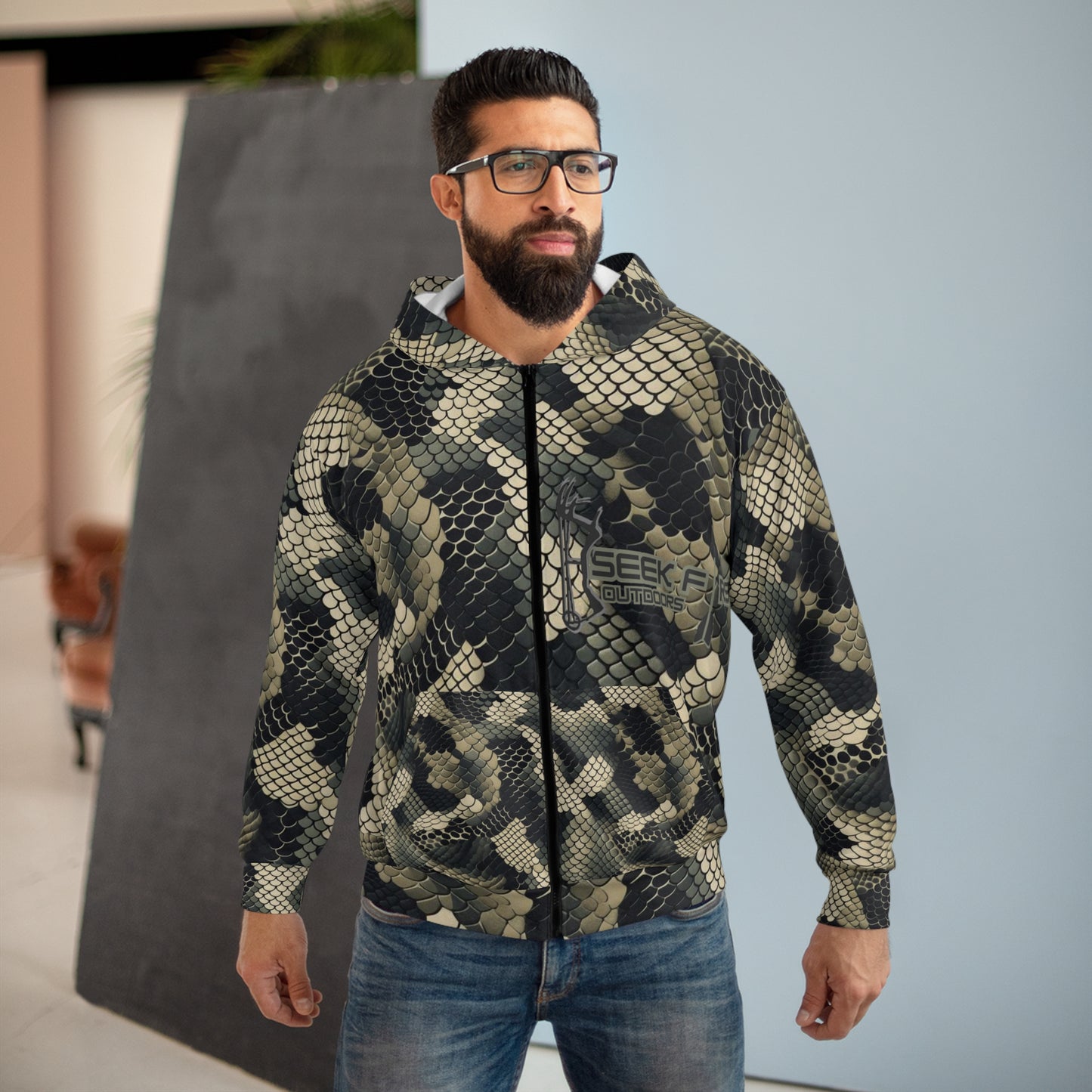 Seek First Outdoors Copperhead Camo Unisex Zip Hoodie (AOP)