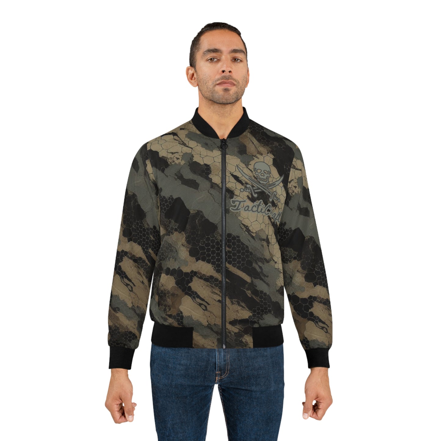 TactiCraft Ripped Honeycomb Camo Men's Bomber Jacket (AOP)
