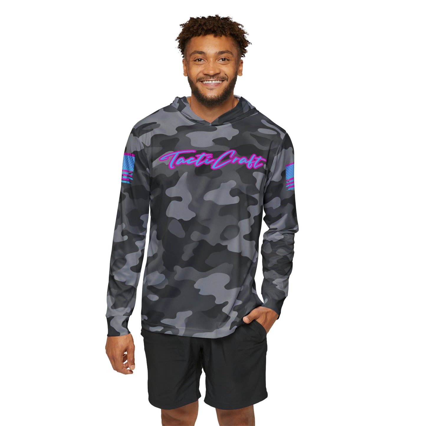TactiCraft Neon American Flag Urban Camo Men's Sports Warmup Hoodie (AOP)