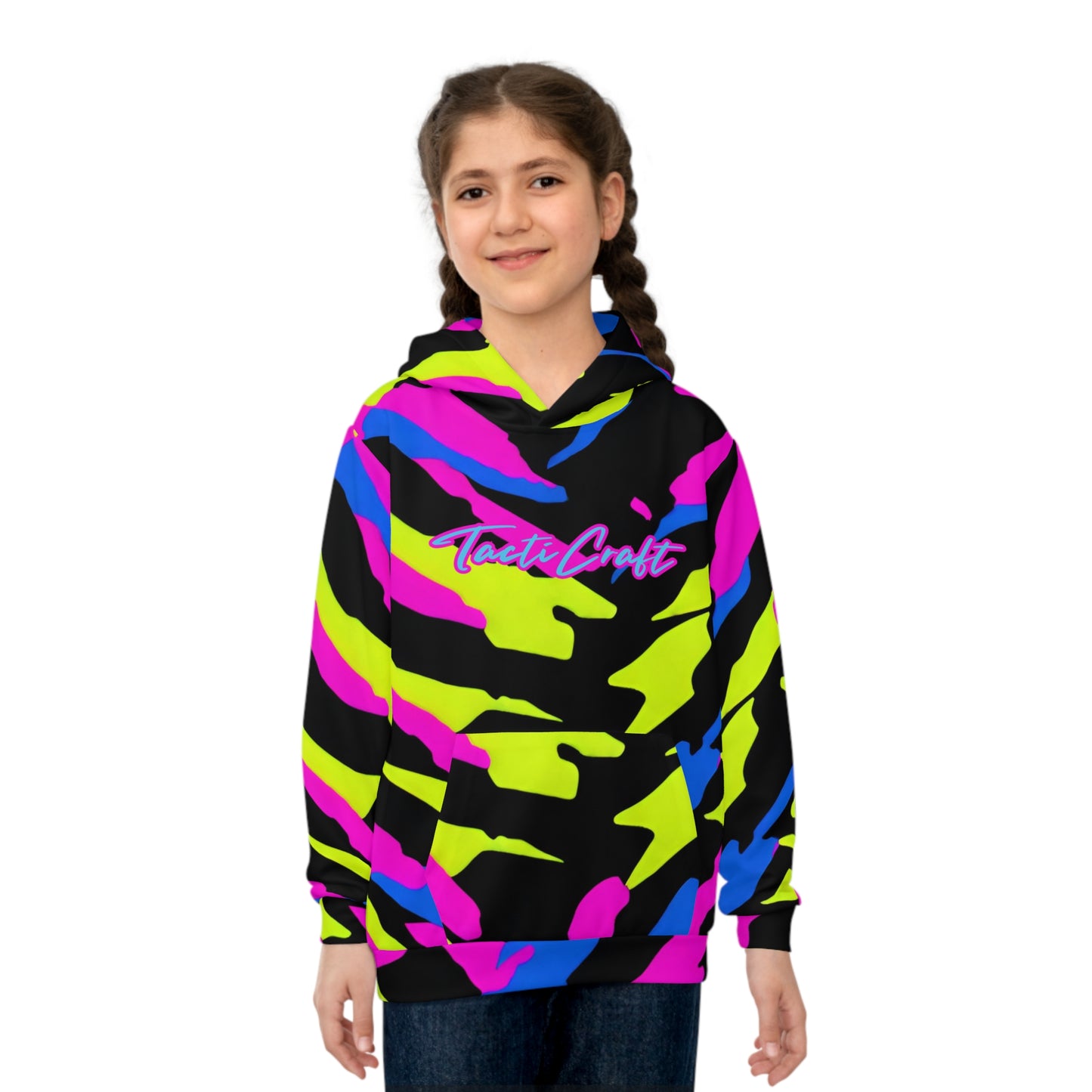 TactiCraft Neon Tiger Stripe Camo Children's Hoodie (AOP)