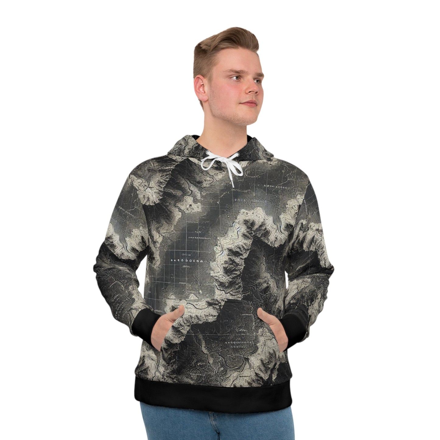 Greyscale Topo Men's Hoodie (AOP)