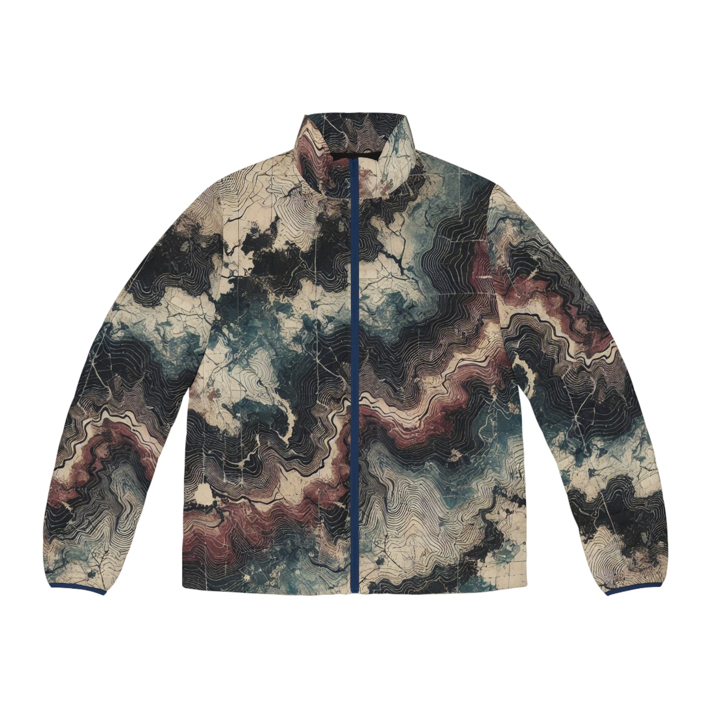 Topo Camo Fall Winter Men's Puffer Jacket (AOP)