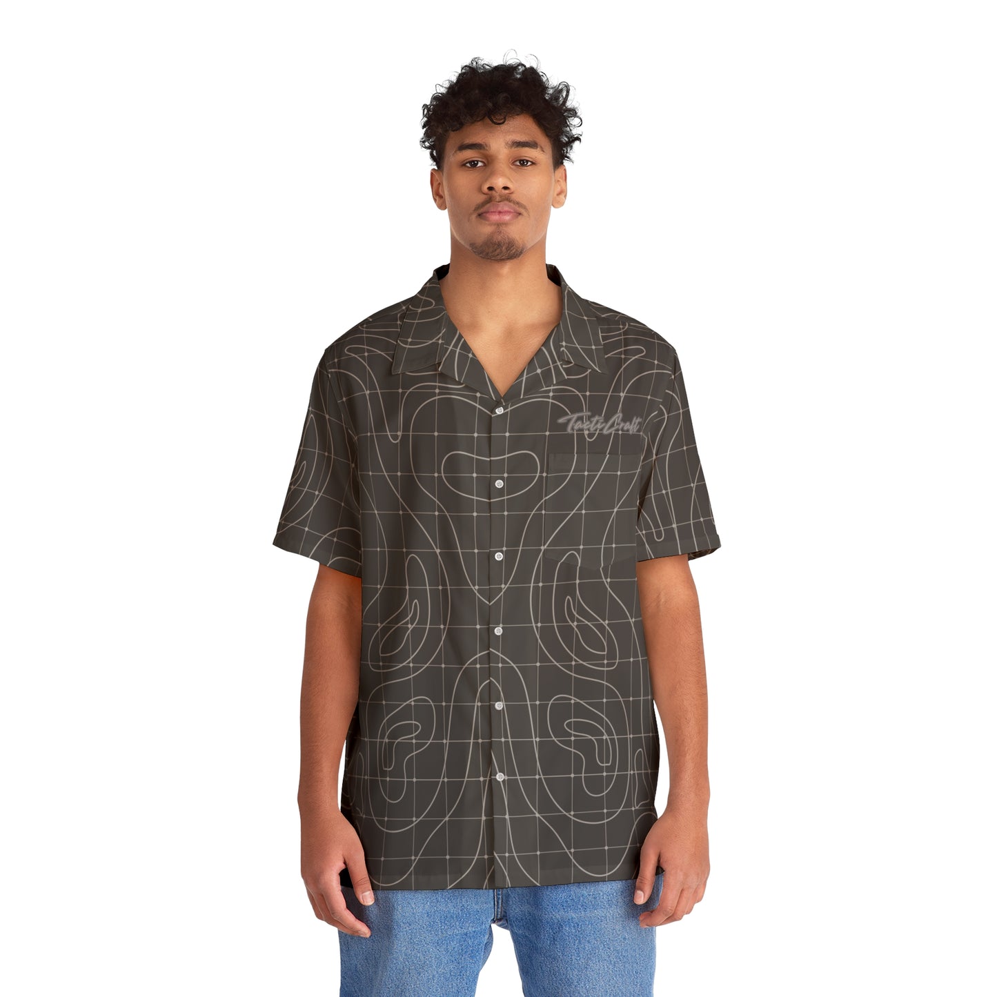 TactiCraft Topographical Terrain Map Grid Casual Men's Hawaiian Shirt (AOP)