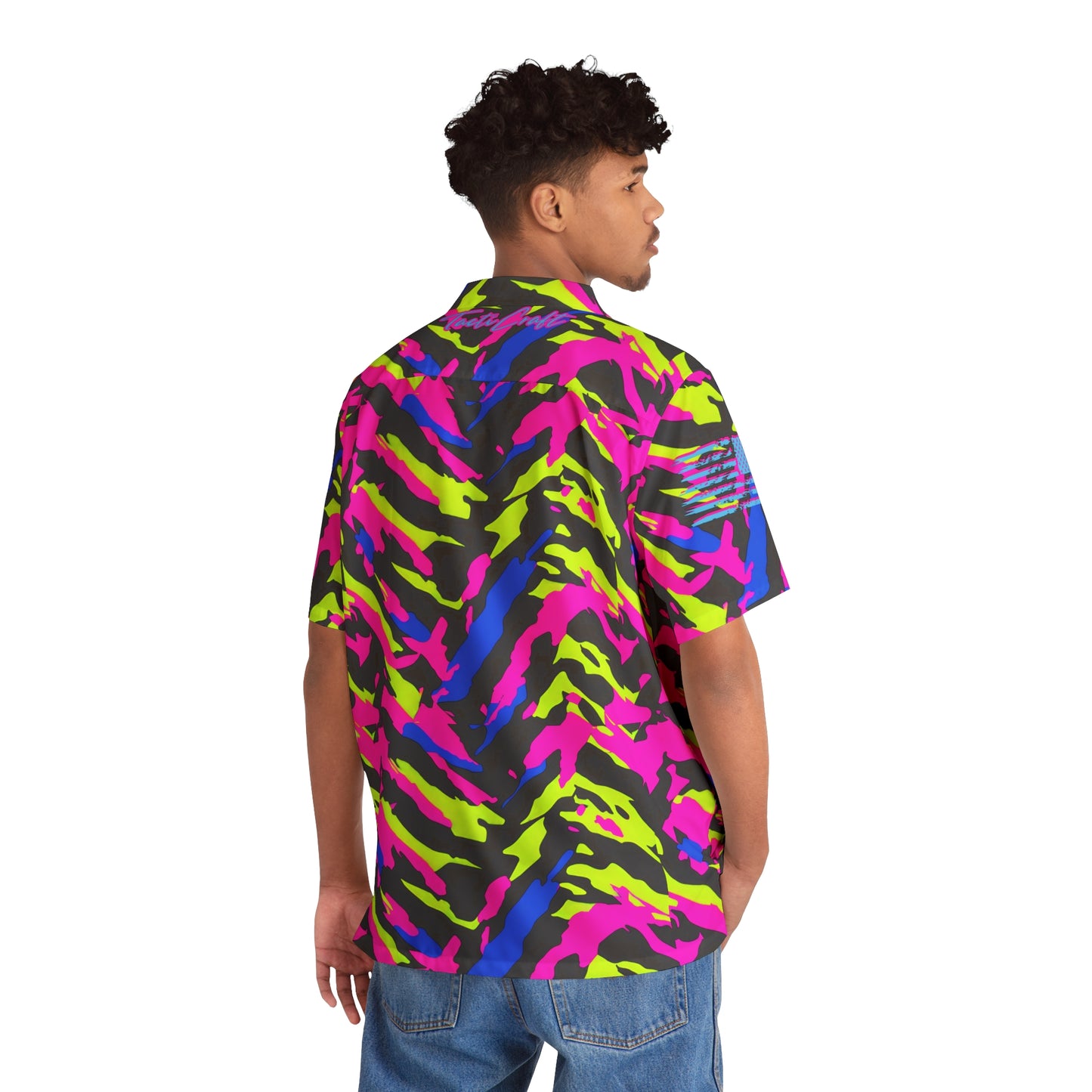 TactiCraft Neon Stripes Camo Men's Hawaiian Shirt (AOP)