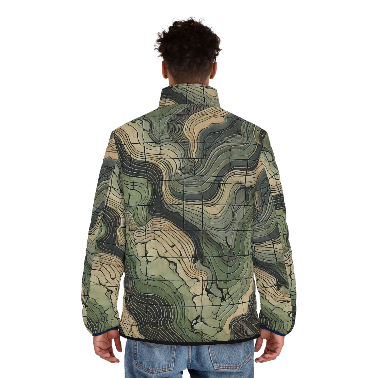 Terrain Map Appalachia Camo Men's Puffer Jacket (AOP)