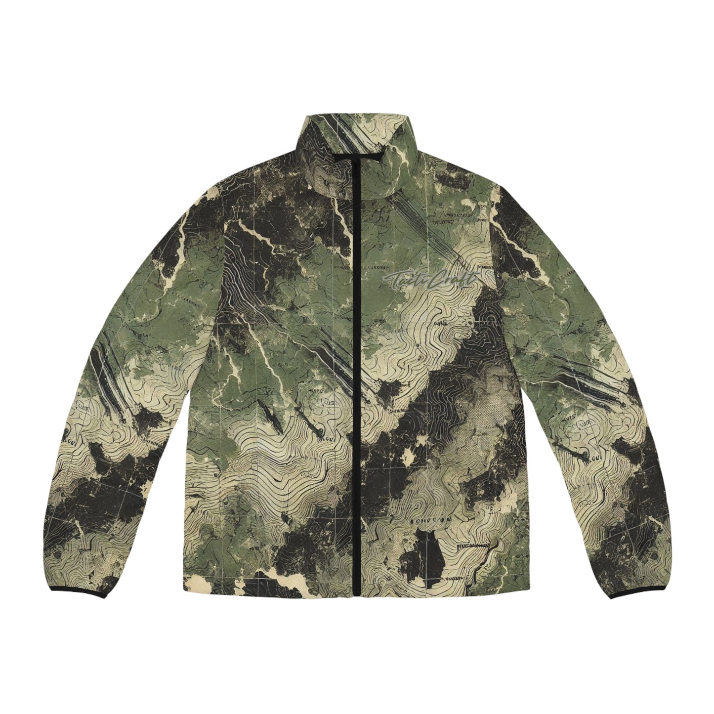 Topographical Terrain Camo Men's Puffer Jacket (AOP)