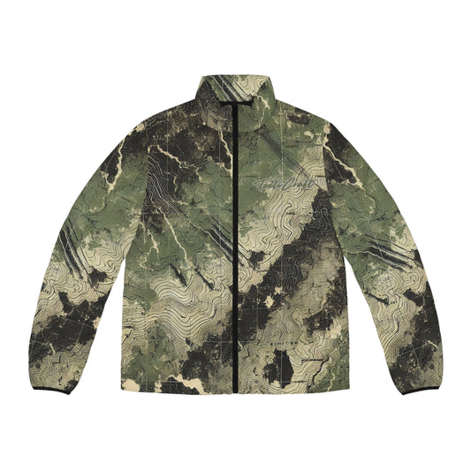 Topographical Terrain Camo Men's Puffer Jacket (AOP)