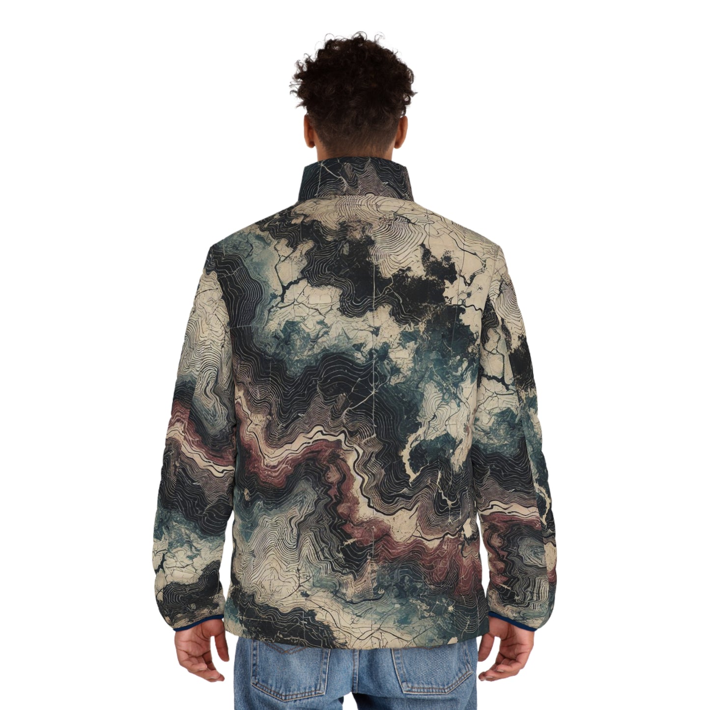 Topo Camo Fall Winter Men's Puffer Jacket (AOP)