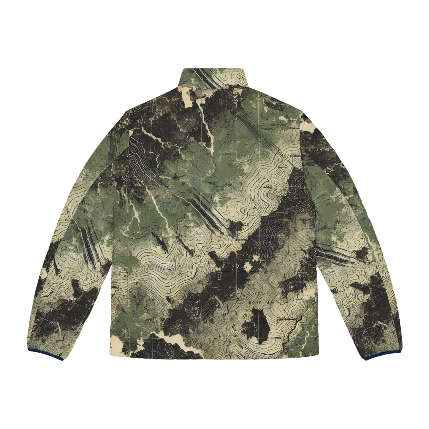 Topographical Terrain Camo Men's Puffer Jacket (AOP)