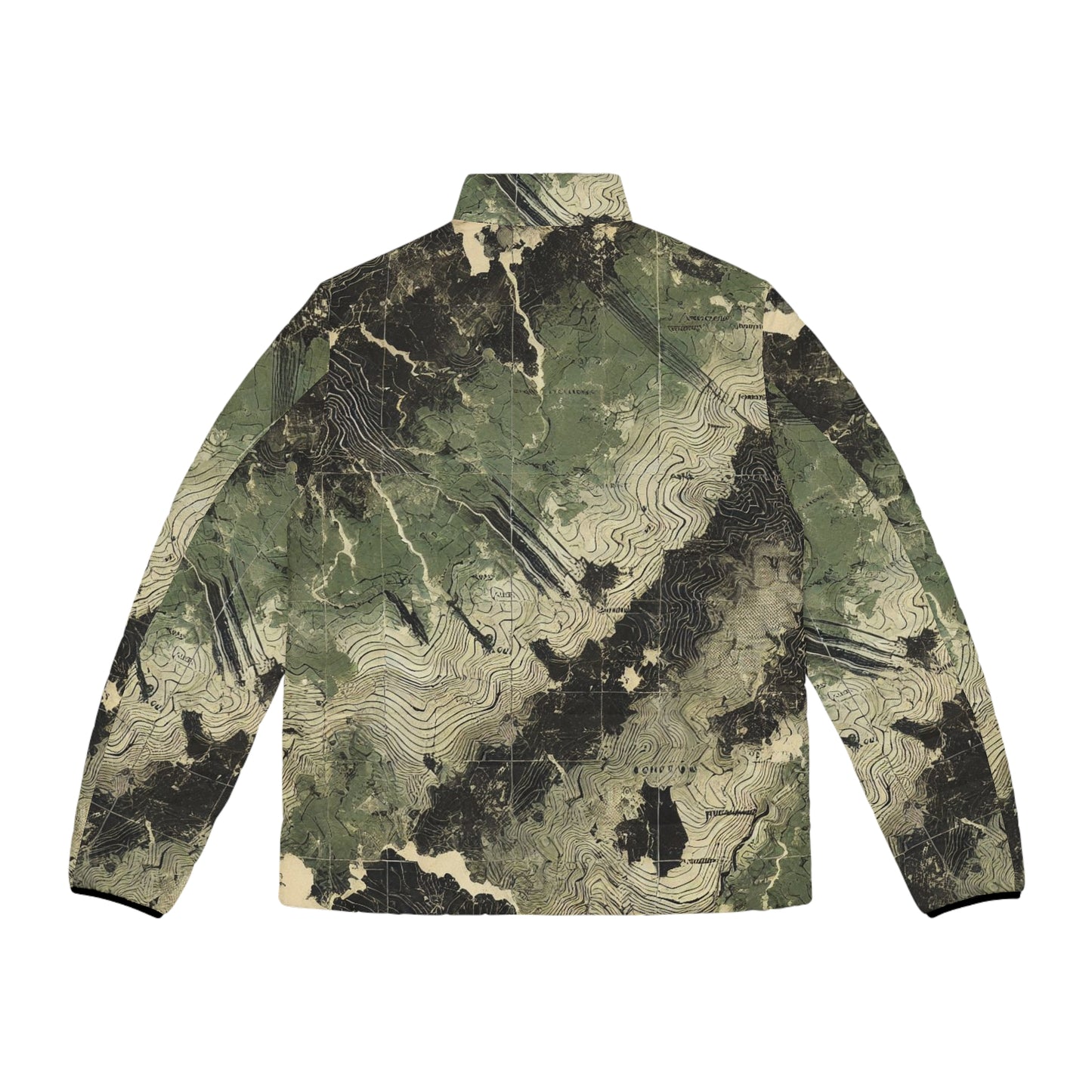 Topographical Terrain Camo Men's Puffer Jacket (AOP)