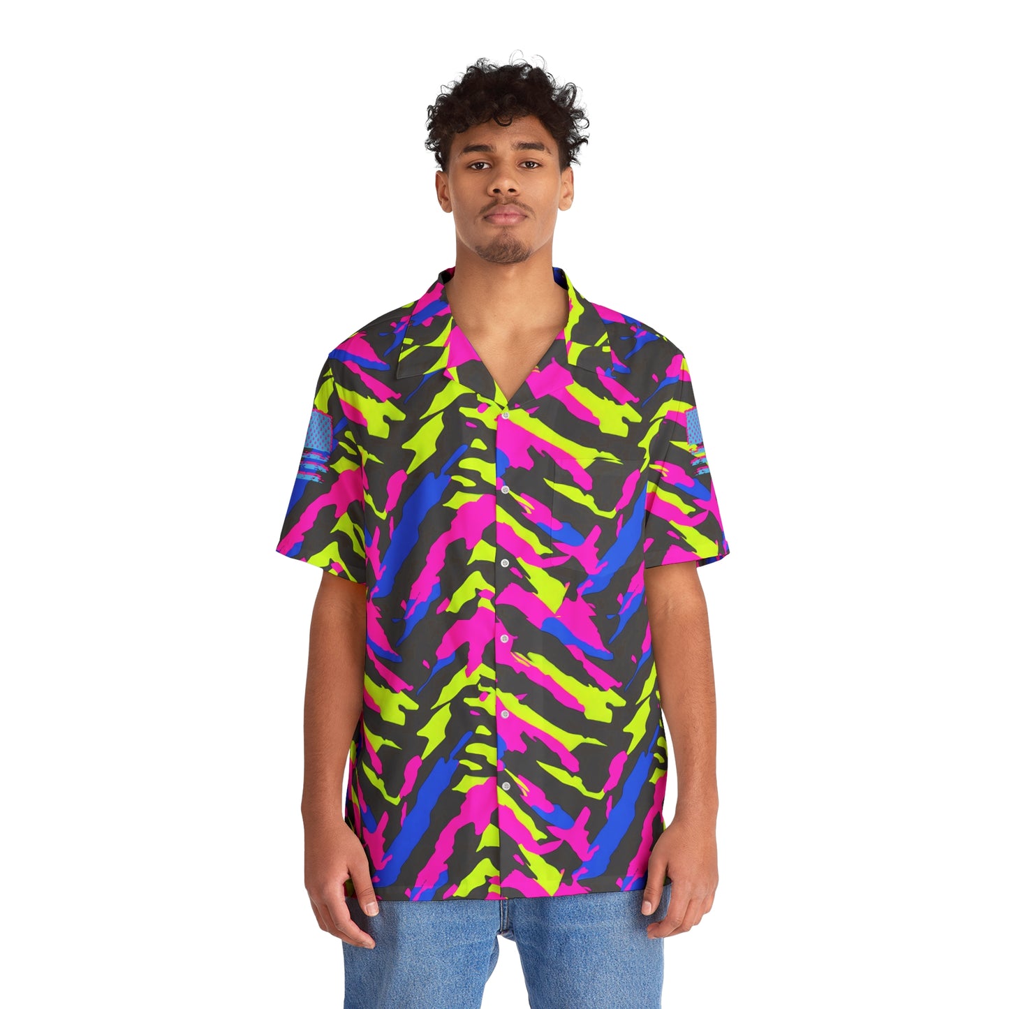 TactiCraft Neon Stripes Camo Men's Hawaiian Shirt (AOP)