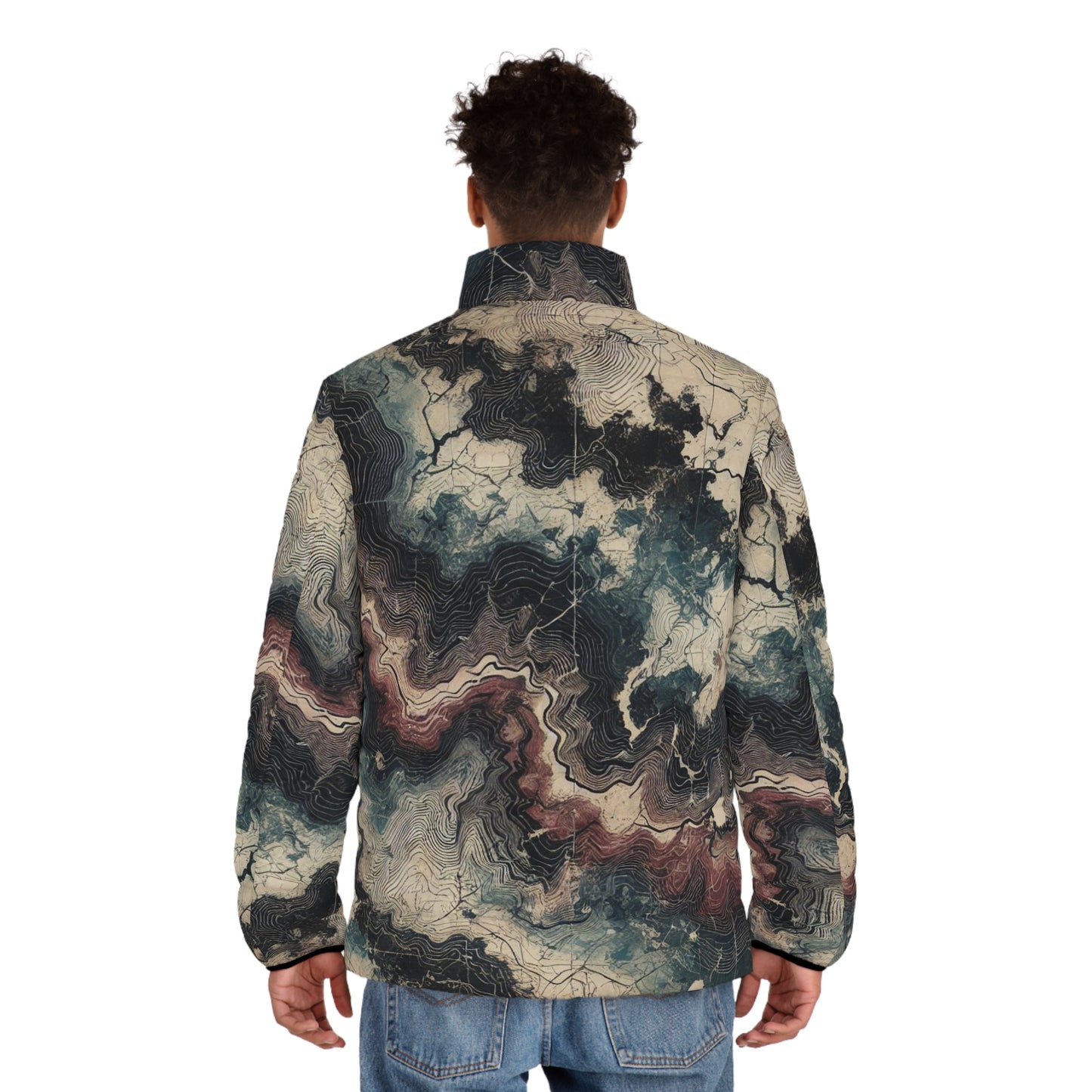 Topo Camo Fall Winter Men's Puffer Jacket (AOP)