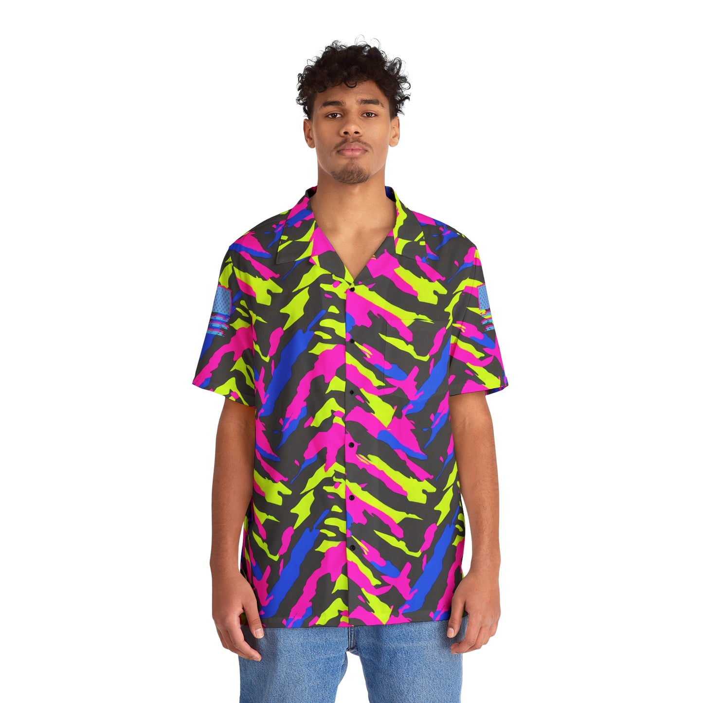 TactiCraft Neon Stripes Camo Men's Hawaiian Shirt (AOP)