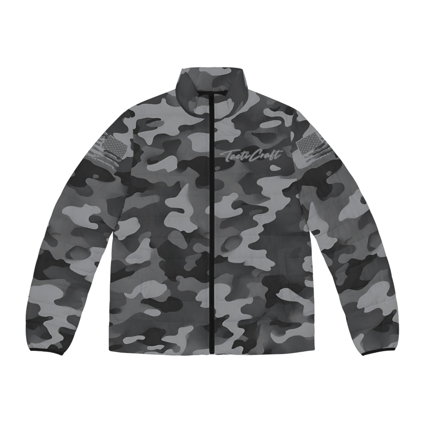 TactiCraft Urban Gray Camo Men's Puffer Jacket (AOP)
