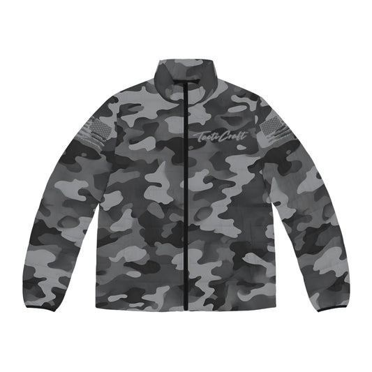 TactiCraft Urban Gray Camo Men's Puffer Jacket (AOP)