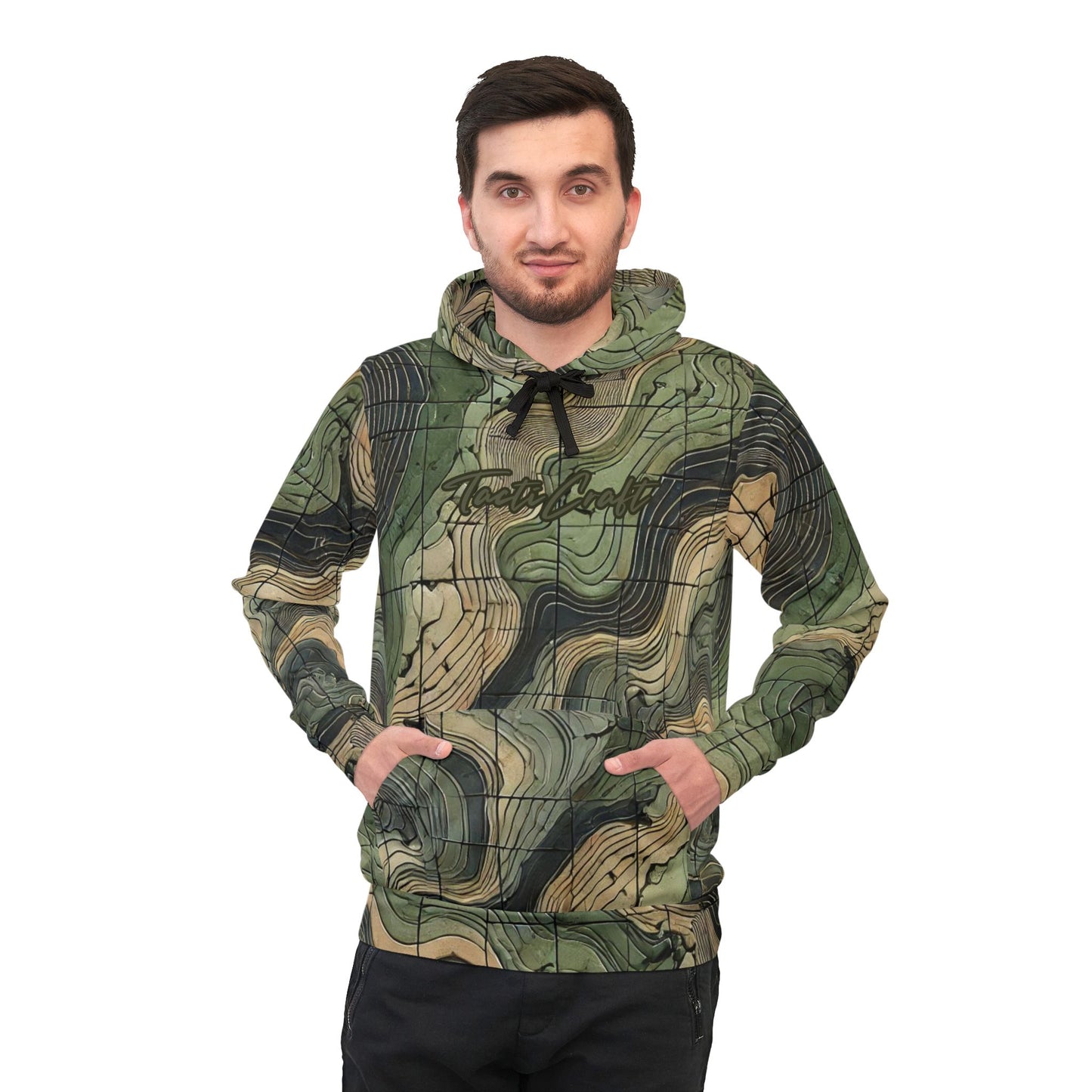 Terrain Line Topo Map Camo Athletic Hoodie (AOP)
